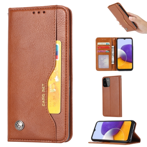 

For Samsung Galaxy A22 5G EU Version Knead Skin Texture Horizontal Flip Leather Case with Photo Frame & Holder & Card Slots & Wallet(Brown)