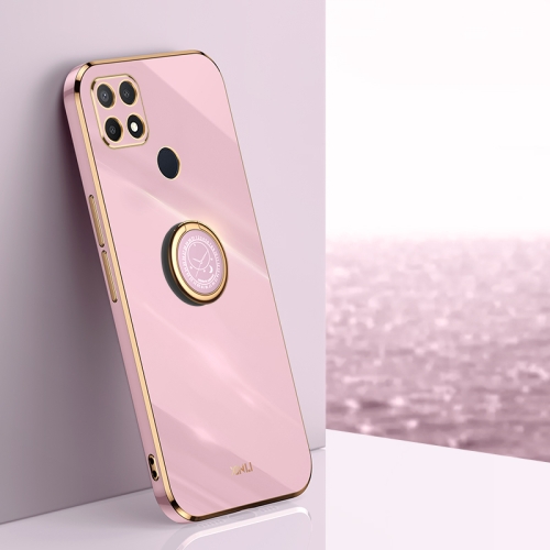 

For OPPO A15 XINLI Straight 6D Plating Gold Edge TPU Shockproof Case with Ring Holder(Cherry Purple)