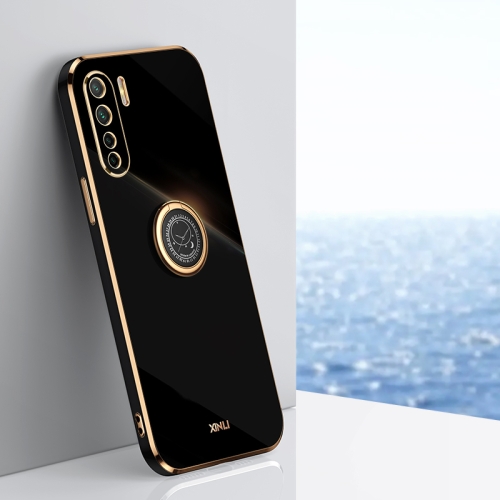 

For OPPO A91 XINLI Straight 6D Plating Gold Edge TPU Shockproof Case with Ring Holder(Black)