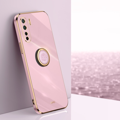 

For OPPO A91 XINLI Straight 6D Plating Gold Edge TPU Shockproof Case with Ring Holder(Cherry Purple)