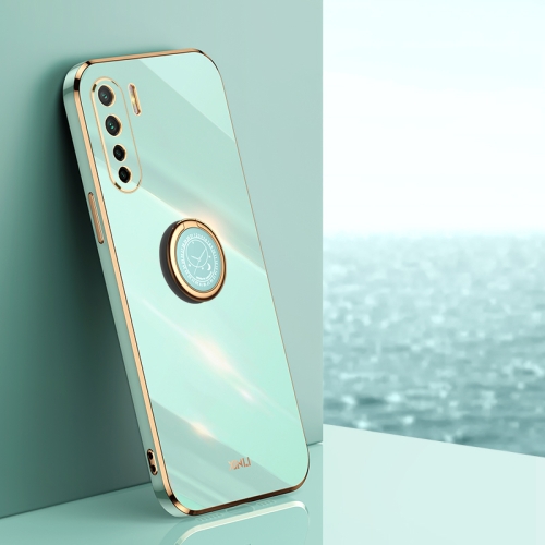 

For OPPO A91 XINLI Straight 6D Plating Gold Edge TPU Shockproof Case with Ring Holder(Mint Green)
