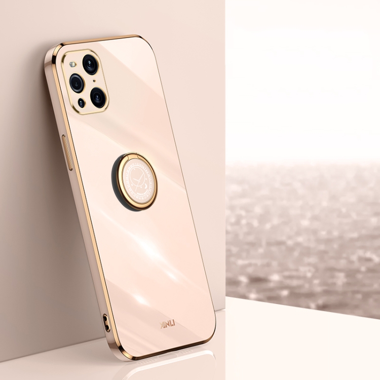 

For OPPO Find X3 Pro XINLI Straight 6D Plating Gold Edge TPU Shockproof Case with Ring Holder(Pink)