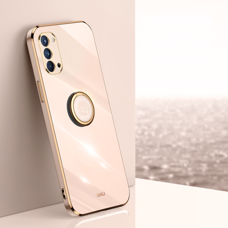 

For OPPO Reno4 Pro XINLI Straight 6D Plating Gold Edge TPU Shockproof Case with Ring Holder(Pink)