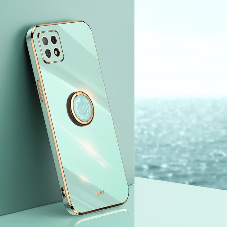 

For OPPO Reno4 SE XINLI Straight 6D Plating Gold Edge TPU Shockproof Case with Ring Holder(Mint Green)