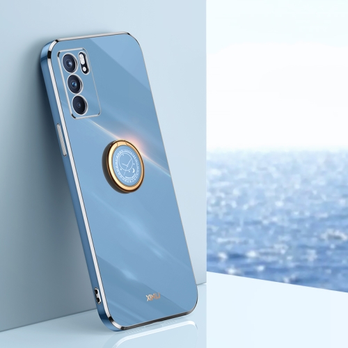 

For OPPO Reno6 5G XINLI Straight 6D Plating Gold Edge TPU Shockproof Case with Ring Holder(Celestial Blue)