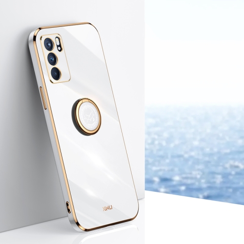 

For OPPO Reno6 5G XINLI Straight 6D Plating Gold Edge TPU Shockproof Case with Ring Holder(White)