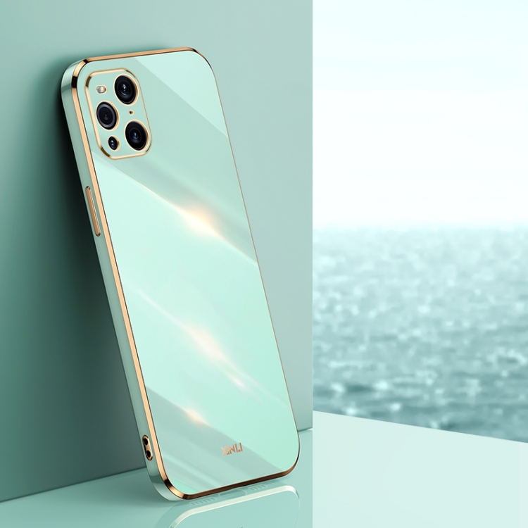 

For OPPO Find X3 Pro XINLI Straight 6D Plating Gold Edge TPU Shockproof Case(Mint Green)