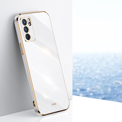For OPPO Reno6 5G XINLI Straight 6D Plating Gold Edge TPU Shockproof Case(White)