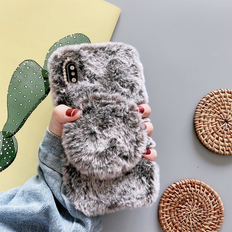 

For iPhone XR Plush Phone Protect Case with Mirror(Brown)
