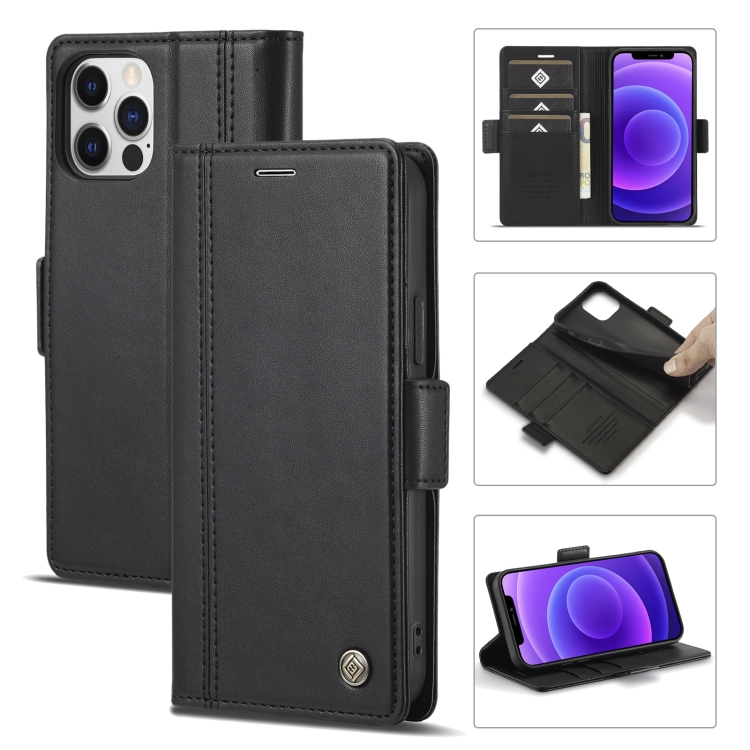 

LC.IMEEKE Magnetic Buckle PU + TPU Horizontal Flip Leather Case with Holder & Card Slots & Wallet For iPhone 12 Pro Max(Black)