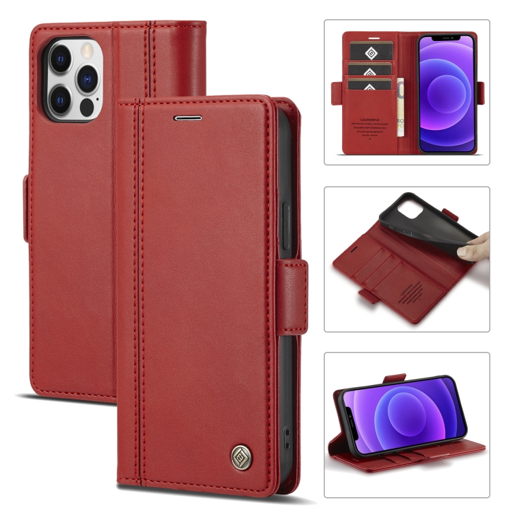 

LC.IMEEKE Magnetic Buckle PU + TPU Horizontal Flip Leather Case with Holder & Card Slots & Wallet For iPhone 12 / 12 Pro(Red)
