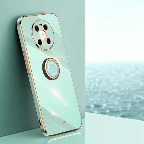 

For Huawei Mate 40 XINLI Straight 6D Plating Gold Edge TPU Shockproof Case with Ring Holder(Mint Green)