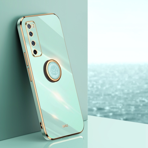 For Huawei nova 7 5G XINLI Straight 6D Plating Gold Edge TPU Shockproof Case with Ring Holder(Mint Green)