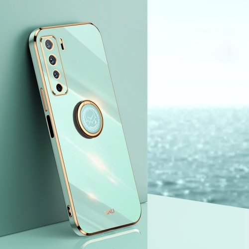 

For Huawei nova 7 SE XINLI Straight 6D Plating Gold Edge TPU Shockproof Case with Ring Holder(Mint Green)