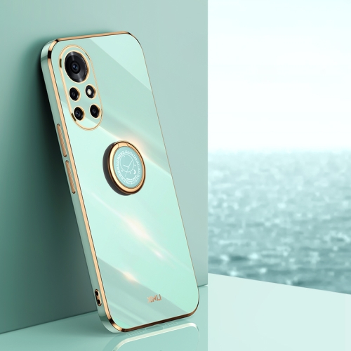 

For Huawei nova 8 5G XINLI Straight 6D Plating Gold Edge TPU Shockproof Case with Ring Holder(Mint Green)