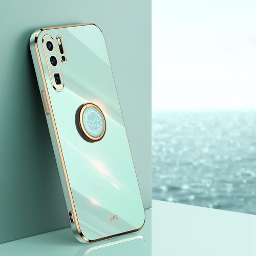 

For Huawei P30 Pro XINLI Straight 6D Plating Gold Edge TPU Shockproof Case with Ring Holder(Mint Green)