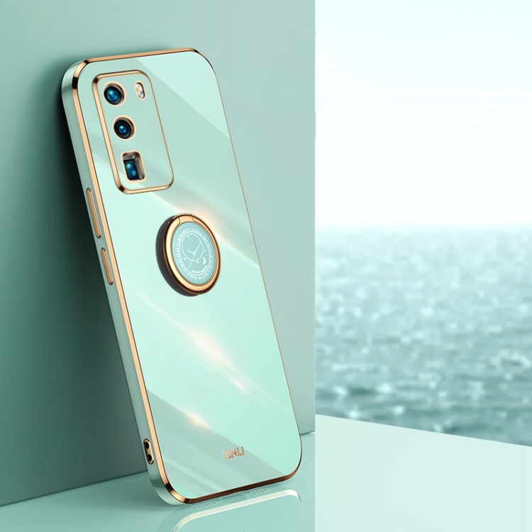 

For Huawei P40 XINLI Straight 6D Plating Gold Edge TPU Shockproof Case with Ring Holder(Mint Green)