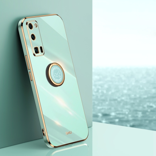 

For Honor 30 Pro XINLI Straight 6D Plating Gold Edge TPU Shockproof Case with Ring Holder(Mint Green)