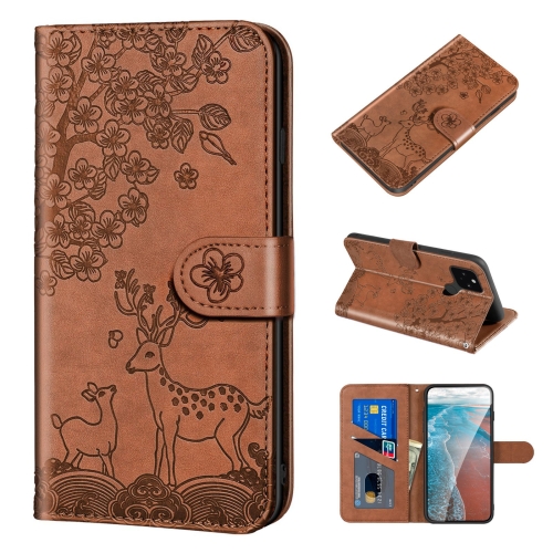 

For Google Pixel 4a 5G Sika Deer Embossing Pattern Horizontal Flip PU Leather Case with Holder & Card Slot & Wallet & Photo Frame(Brown)