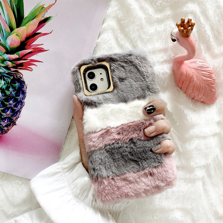 

For iPhone 11 Colorful Plush Phone Protect Case(Grey)