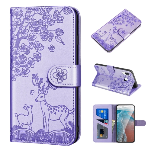 

For Samsung Galaxy A20/A30 Sika Deer Embossing Pattern Horizontal Flip PU Leather Case with Holder & Card Slot & Wallet & Photo Frame(Purple)