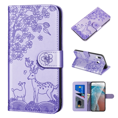 

For Samsung Galaxy A40 Sika Deer Embossing Pattern Horizontal Flip PU Leather Case with Holder & Card Slot & Wallet & Photo Frame(Purple)