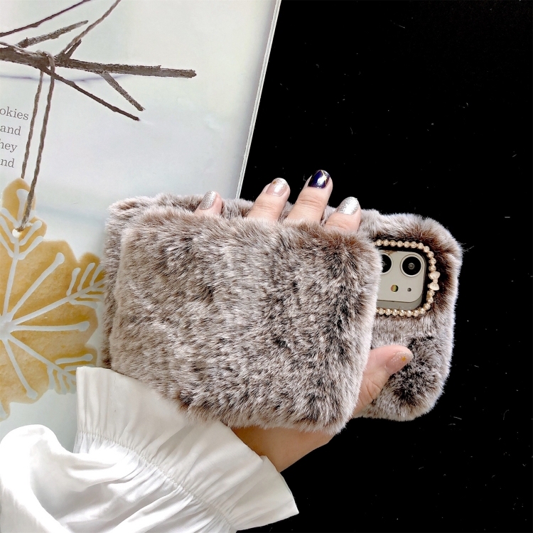 

For iPhone 11 Pro Wrist Band Plush Phone Protect Case(Brown)