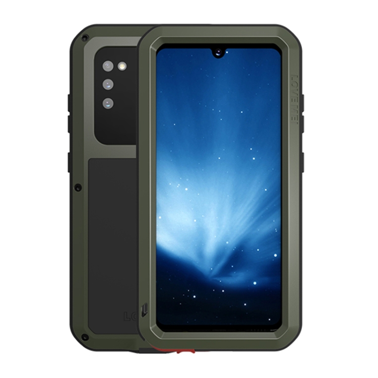 

For Samsung Galaxy A41 LOVE MEI Metal Shockproof Waterproof Dustproof Protective Case with Glass(Army Green)