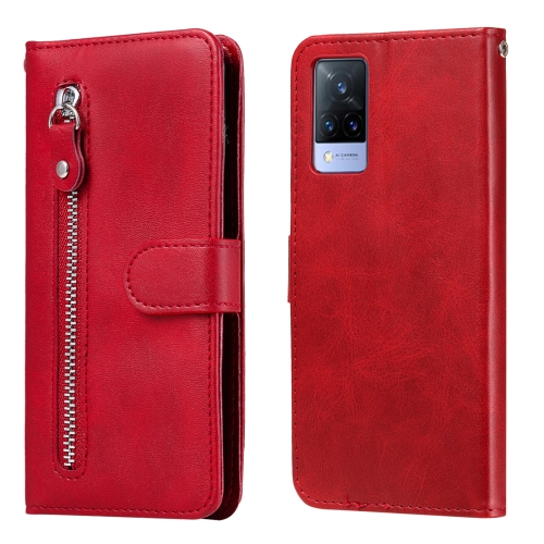 

For vivo V21 5G / 4G Fashion Calf Texture Zipper Horizontal Flip Leather Case with Stand & Card Slots & Wallet Function(Red)