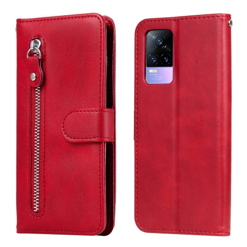 

For vivo V21e 4G / Y73 2021 Fashion Calf Texture Zipper Horizontal Flip Leather Case with Stand & Card Slots & Wallet Function(Red)