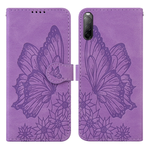 

For Sony Xperia 10 III Retro Skin Feel Butterflies Embossing Horizontal Flip Leather Case with Holder & Card Slots & Wallet(Purple)