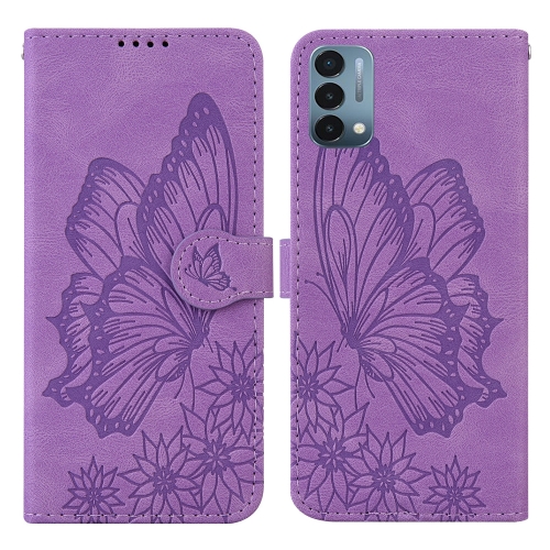 

For OnePlus Nord N200 Retro Skin Feel Butterflies Embossing Horizontal Flip Leather Case with Holder & Card Slots & Wallet(Purple)