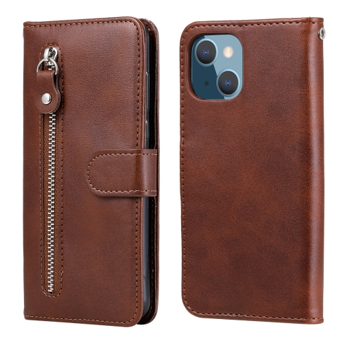 

Fashion Calf Texture Zipper Horizontal Flip Leather Case with Stand & Card Slots & Wallet Function For iPhone 13 mini(Brown)