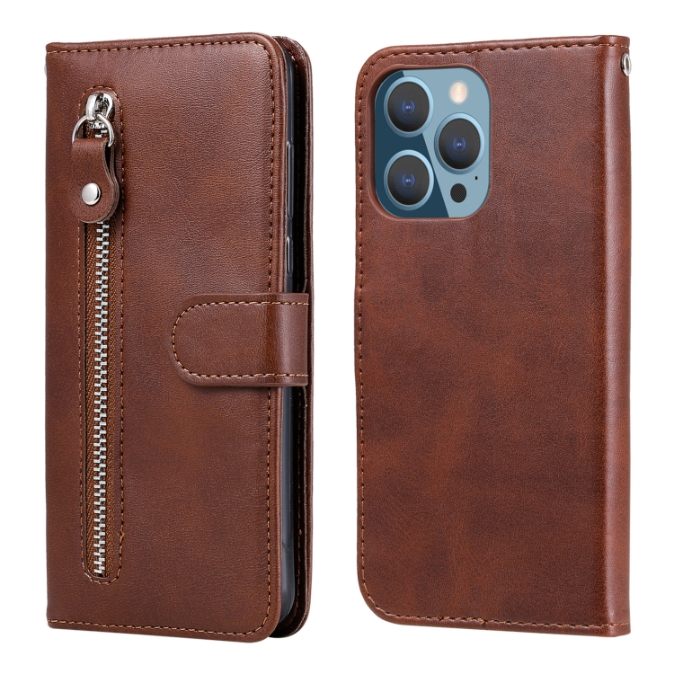 

Fashion Calf Texture Zipper Horizontal Flip Leather Case with Stand & Card Slots & Wallet Function For iPhone 13 Pro(Brown)
