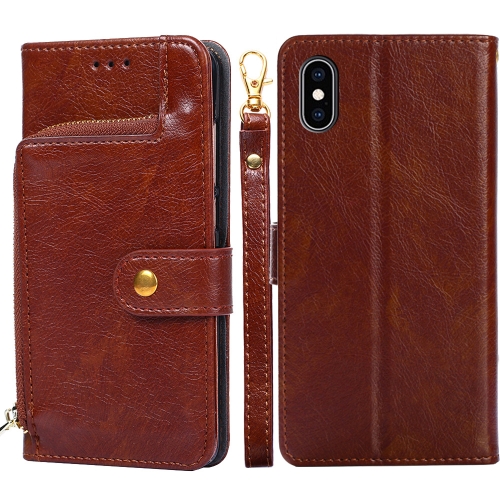 

Zipper Bag PU + TPU Horizontal Flip Leather Case with Holder & Card Slot & Wallet & Lanyard For iPhone X / XS(Brown)