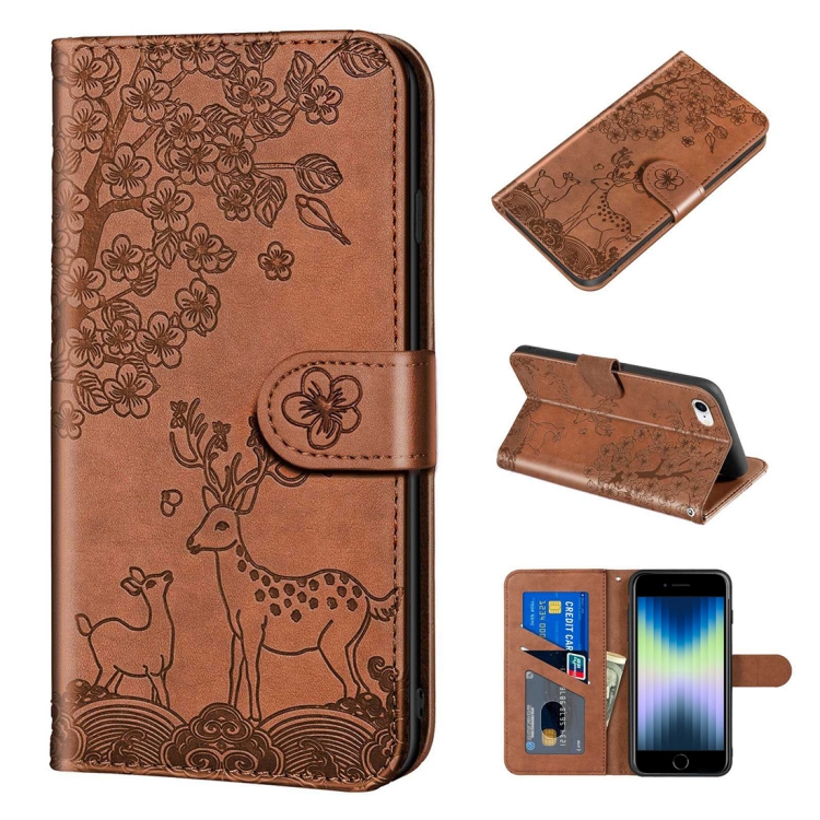 

Sika Deer Embossing Pattern Horizontal Flip PU Leather Case with Holder & Card Slot & Wallet & Photo Frame For iPhone SE 2020 / 8 / 7(Brown)