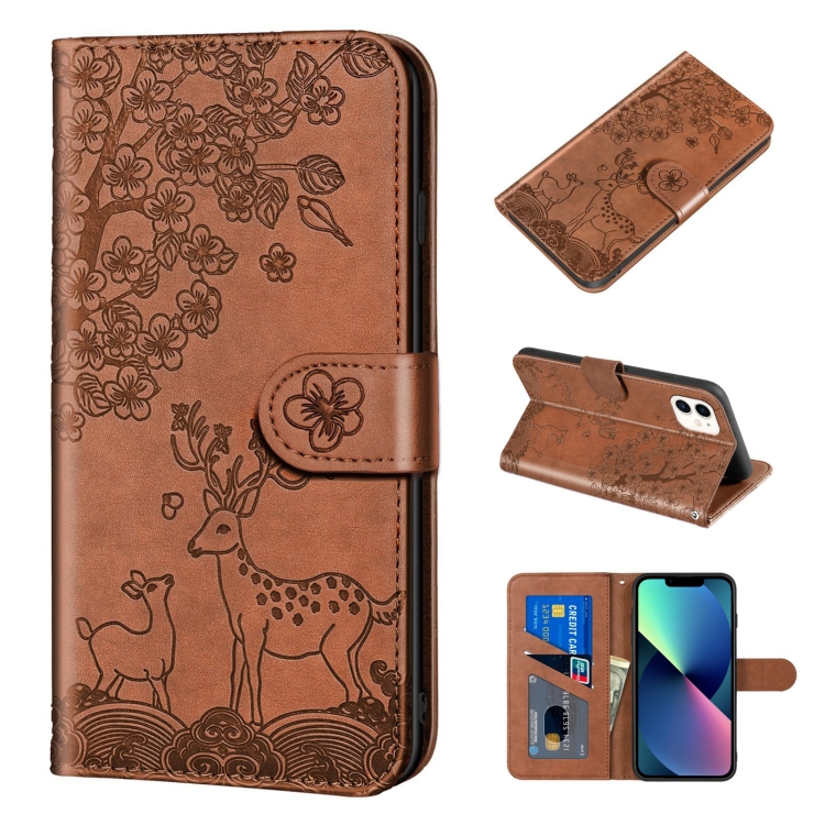 

Sika Deer Embossing Pattern Horizontal Flip PU Leather Case with Holder & Card Slot & Wallet & Photo Frame For iPhone 13 mini(Brown)