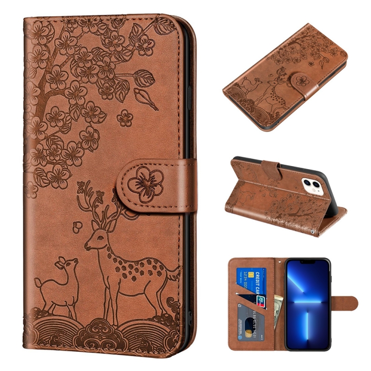 

Sika Deer Embossing Pattern Horizontal Flip PU Leather Case with Holder & Card Slot & Wallet & Photo Frame For iPhone 13 Pro Max(Brown)
