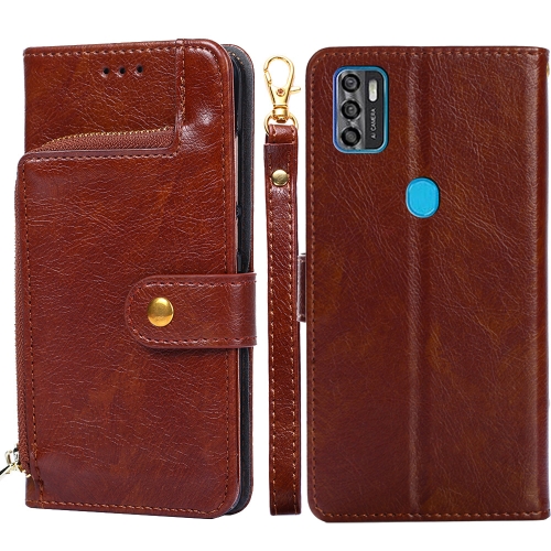 

For ZTE Blade A7s 2020 Zipper Bag PU + TPU Horizontal Flip Leather Case with Holder & Card Slot & Wallet & Lanyard(Brown)