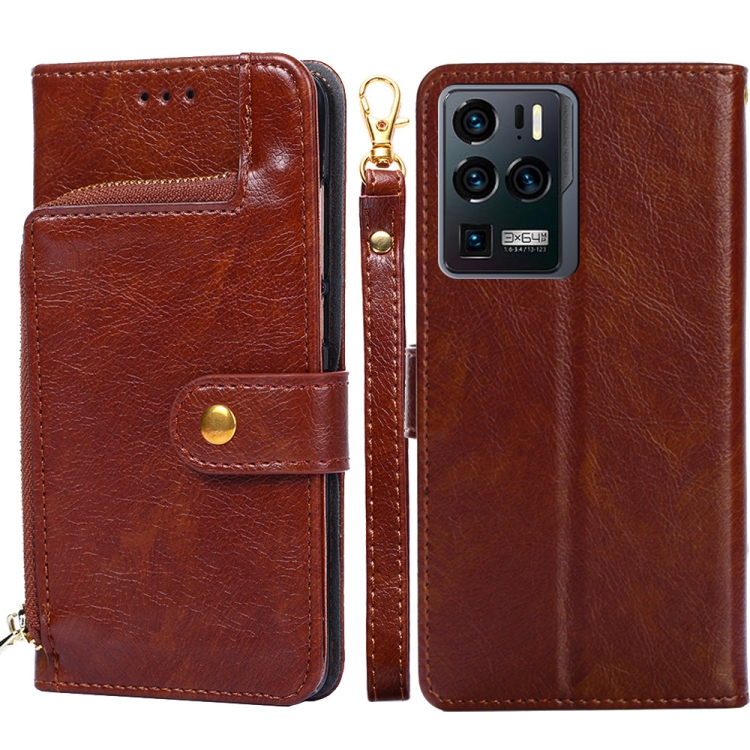 

For ZTE Axon 30 Ultra 5G Zipper Bag PU + TPU Horizontal Flip Leather Case with Holder & Card Slot & Wallet & Lanyard(Brown)