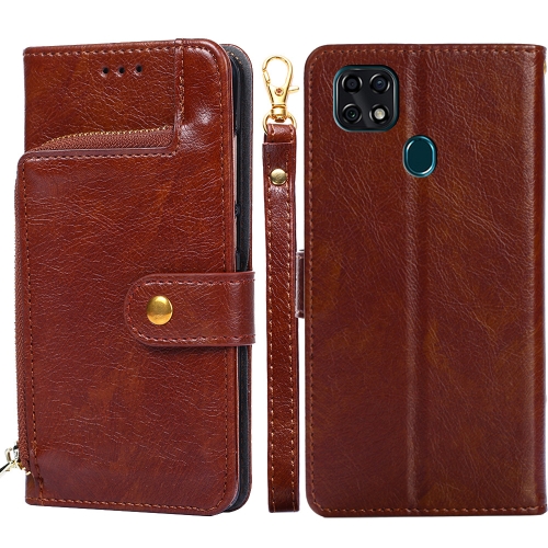 

For ZTE Blade V2020 5G Zipper Bag PU + TPU Horizontal Flip Leather Case with Holder & Card Slot & Wallet & Lanyard(Brown)