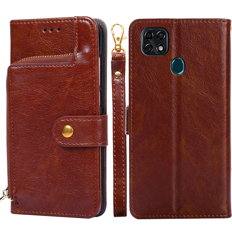 

For ZTE Blade 20 Zipper Bag PU + TPU Horizontal Flip Leather Case with Holder & Card Slot & Wallet & Lanyard(Brown)