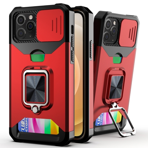 

Sliding Camera Cover Design PC + TPU Shockproof Case with Ring Holder & Card Slot For iPhone 11 Pro(Red)