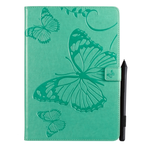 

For iPad 10.2 / Pro 10.5 / Air 2019 Pressed Printing Butterfly Pattern Horizontal Flip PU Leather Case with Holder & Card Slots & Wallet & Pen Slot(Green)