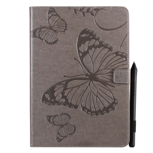 

For iPad 10.2 / Pro 10.5 / Air 2019 Pressed Printing Butterfly Pattern Horizontal Flip PU Leather Case with Holder & Card Slots & Wallet & Pen Slot(Grey)