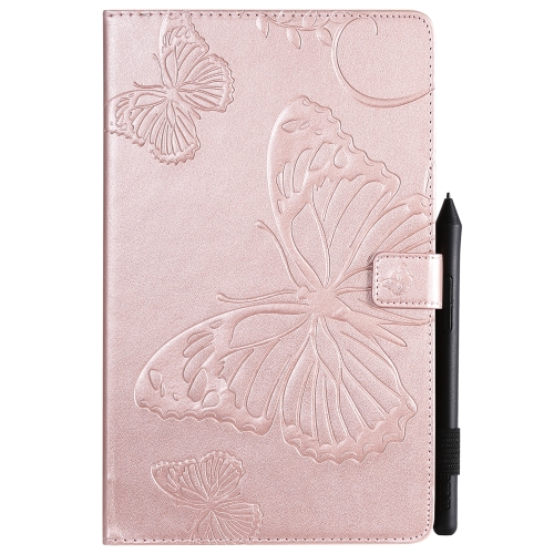 

For Galaxy Tab A 10.1 (2019) Pressed Printing Butterfly Pattern Horizontal Flip PU Leather Case with Holder & Card Slots & Wallet & Pen Slot(Rose Gold)