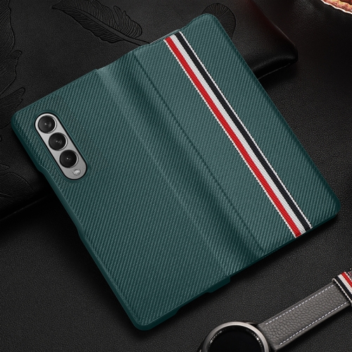 

For Samsung Galaxy Z Fold3 5G Carbon Fiber Texture Folding All Inclusive PU Shockproof Splicing Leather Case(Green)