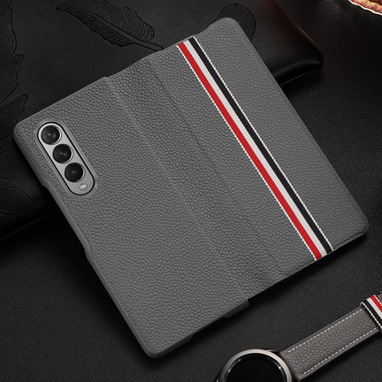 

For Samsung Galaxy Z Fold3 5G Cowhide Shockproof Fold Splicing Leather Case(Grey)