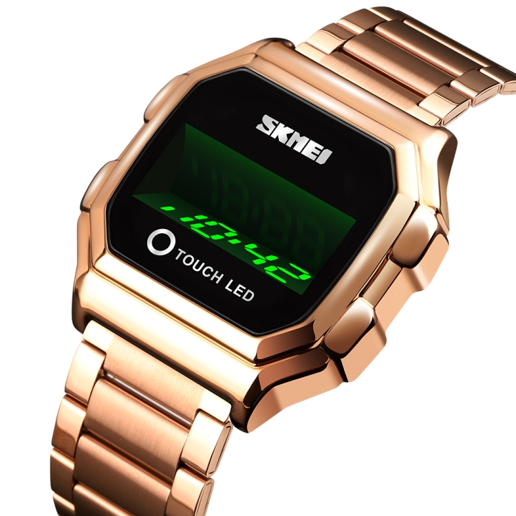 

SKMEI 1650 Steel Strap Version LED Digital Display Electronic Watch with Touch Luminous Button(Rose Gold)