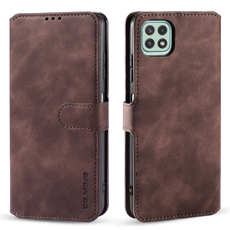 

For Samsung Galaxy A22 5G DG.MING Retro Oil Side Horizontal Flip Leather Case with Holder & Card Slots & Wallet(Coffee)